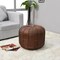 Bbh Homes Handmade Brown Leather Pouf Ottoman Round Shape Bbbacpf0027